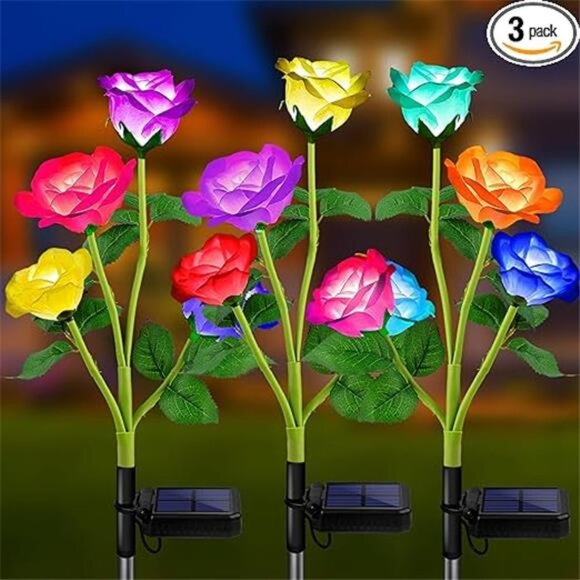 Solar Lights Outdoor, 3 Pack Upgraded Realistic Solar Garden Lights Outdoor - Picture 8 of 8